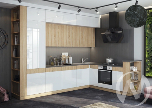 Кухня Техно-5 3;2*2;24м (белый/сонома; белый глянец холодный/кастилло темный)