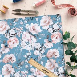 Ткань дюспо пудрово-белые цветы