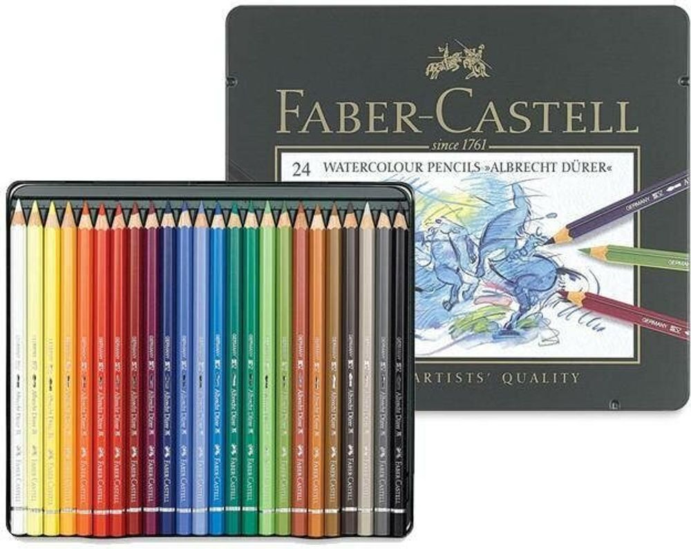 Карандаши цветные акварельные художественные FABER-CASTELL "Albrecht Durer", 24 цвета, металлическая коробка, 117524