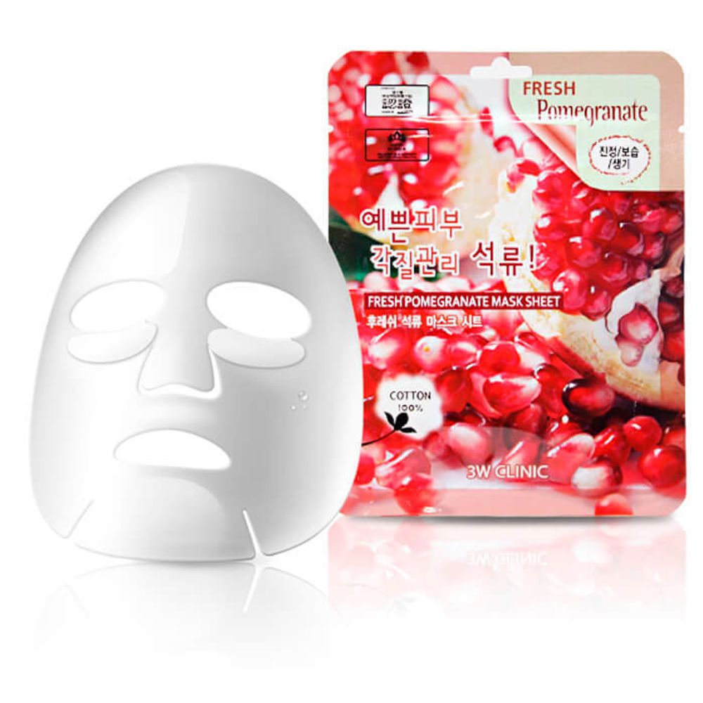 3W Clinic Маска для лица тканевая с гранатом - Fresh pomegranate mask sheet, 23мл
