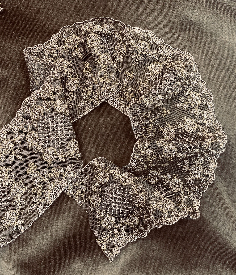 кружево на сетке вышивка шелк/хлопок (Франция) ш-7см отрез 0.9м