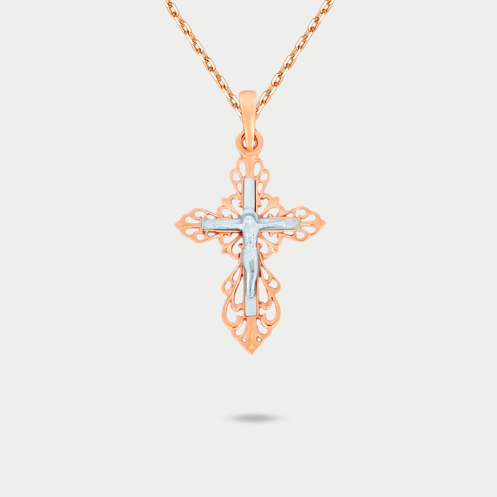 Крест православный без вставки из розового золота 585 пробы (арт. 74021)