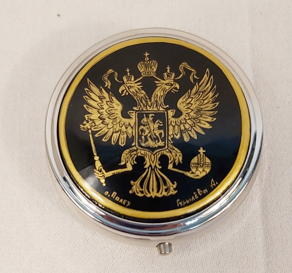 Таблетница с ручной росписью Палех "Герб РФ"
