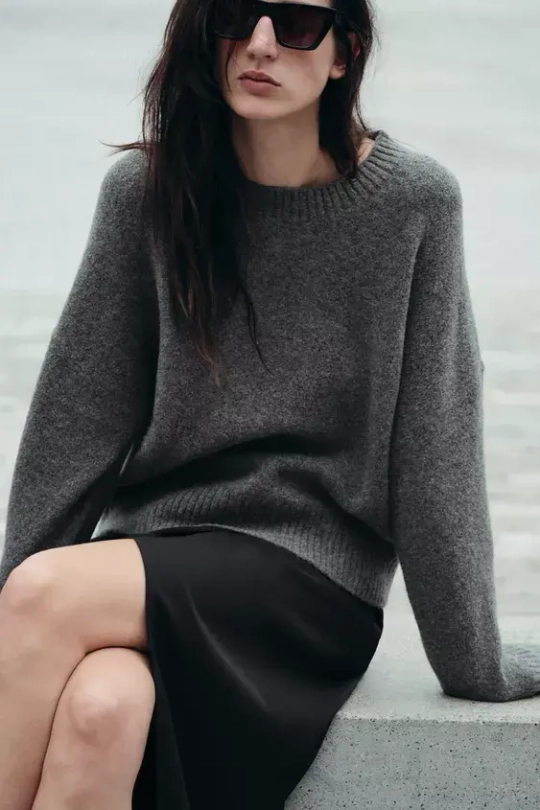 ZARA СВИТЕР ИЗ МЯГКОГО ТРИКОТАЖА, МЯГКИЙ СЕРЫЙ