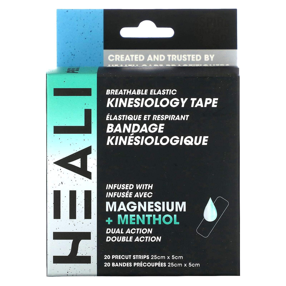 Heali Medical Corp, дышащий эластичный кинезиологический тейп, черный, 20 предварительно вырезанных полосок