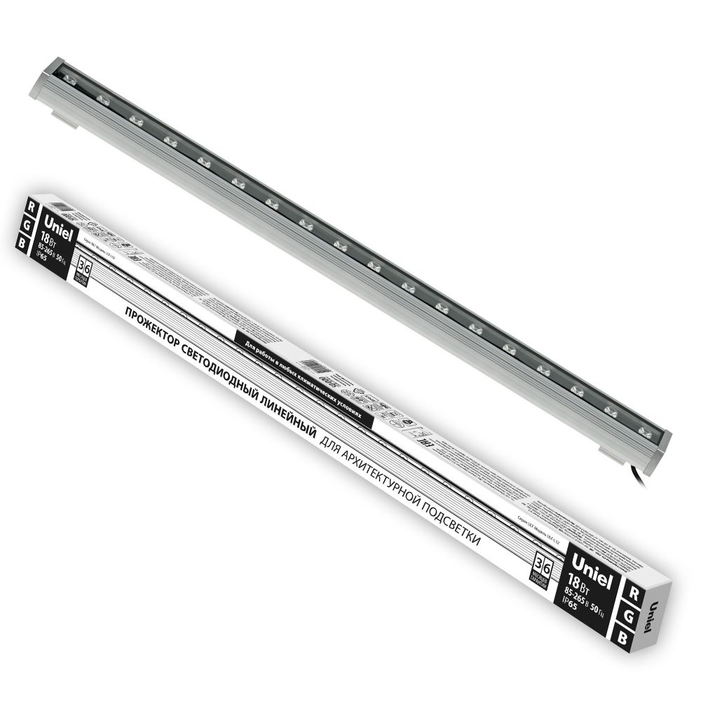 ULF-L52-18W-RGB-L100 220V IP65 SILVER Прожектор светодиодный линейный. 1000мм. RGB. Алюминий. TM Uniel