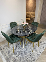 Круглый раздвижной стол "Лофт", луанда и стулья "Бостон" оливковый