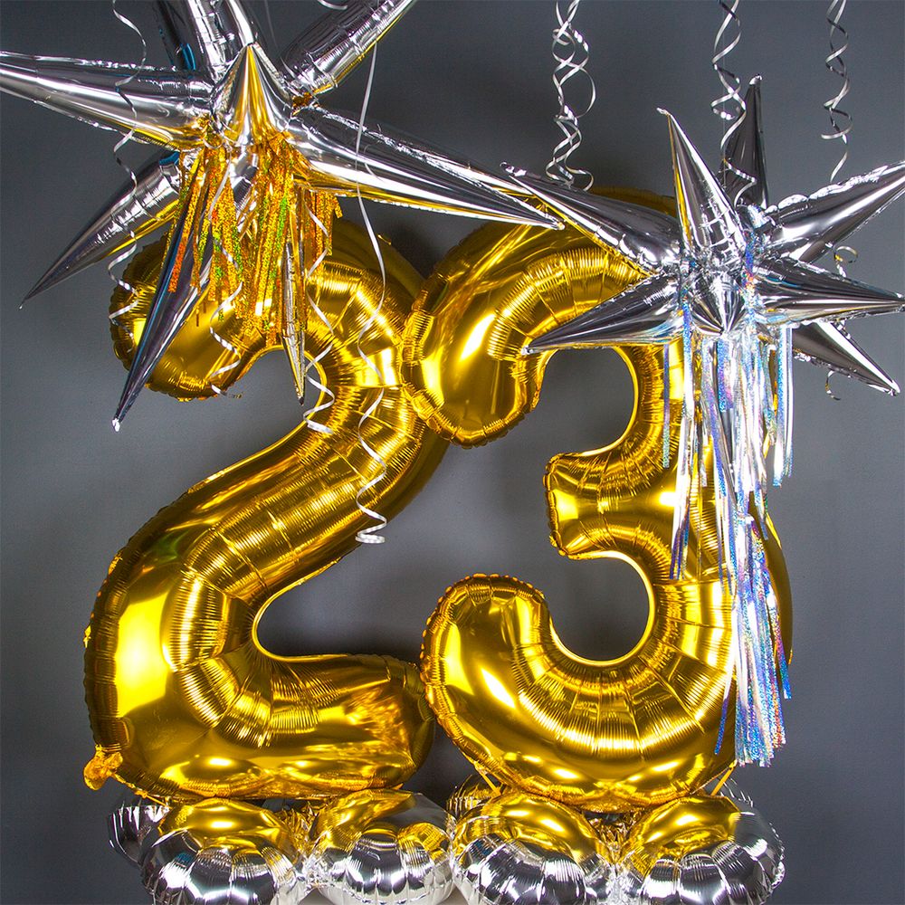 Шар (26''/66 см) Звезда, Составная, Серебро, 1 шт. в упак.