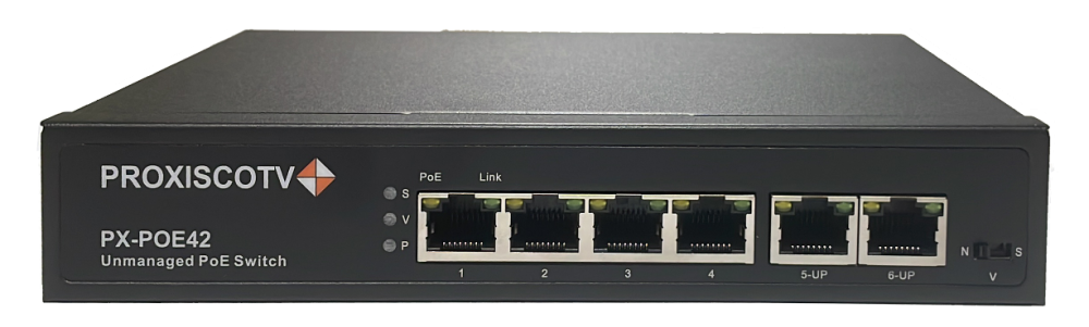 PX-POE42 коммутатор PoE 4+2 порта, металл