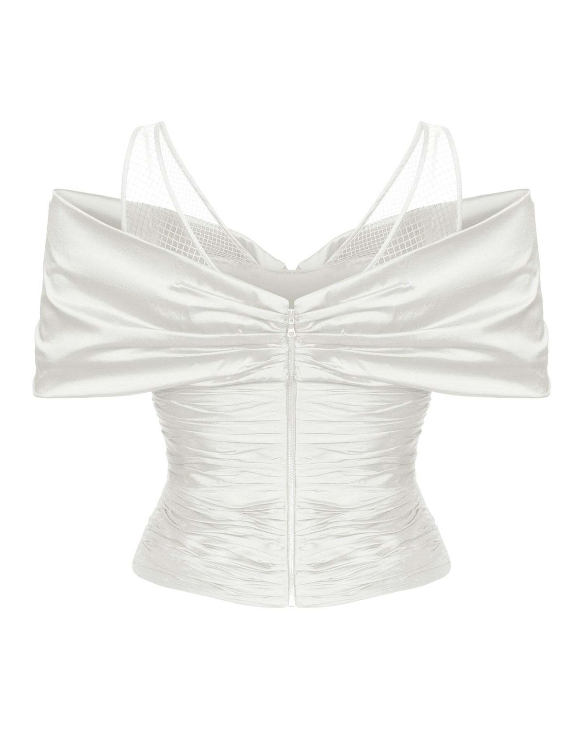 Блуза-топ драпированная из шелка и сетки с открытыми плечами