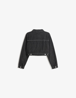 BERSHKA Укороченная джинсовая куртка с заклепками, черный