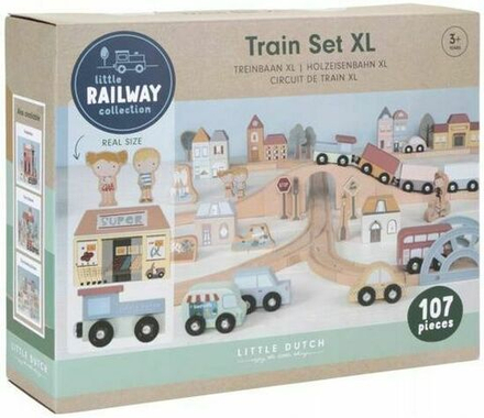 Игровой набор Little Dutch Railway Train XL Set - Большой стартовый набор железной дороги с аксессуарами 107 элементов LD4487