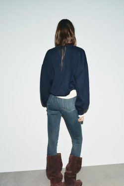 ZARA ДЖИНСЫ TRF SKINNY С ВЫСОКОЙ ПОСАДКОЙ, СЕРО-СИНИЙ