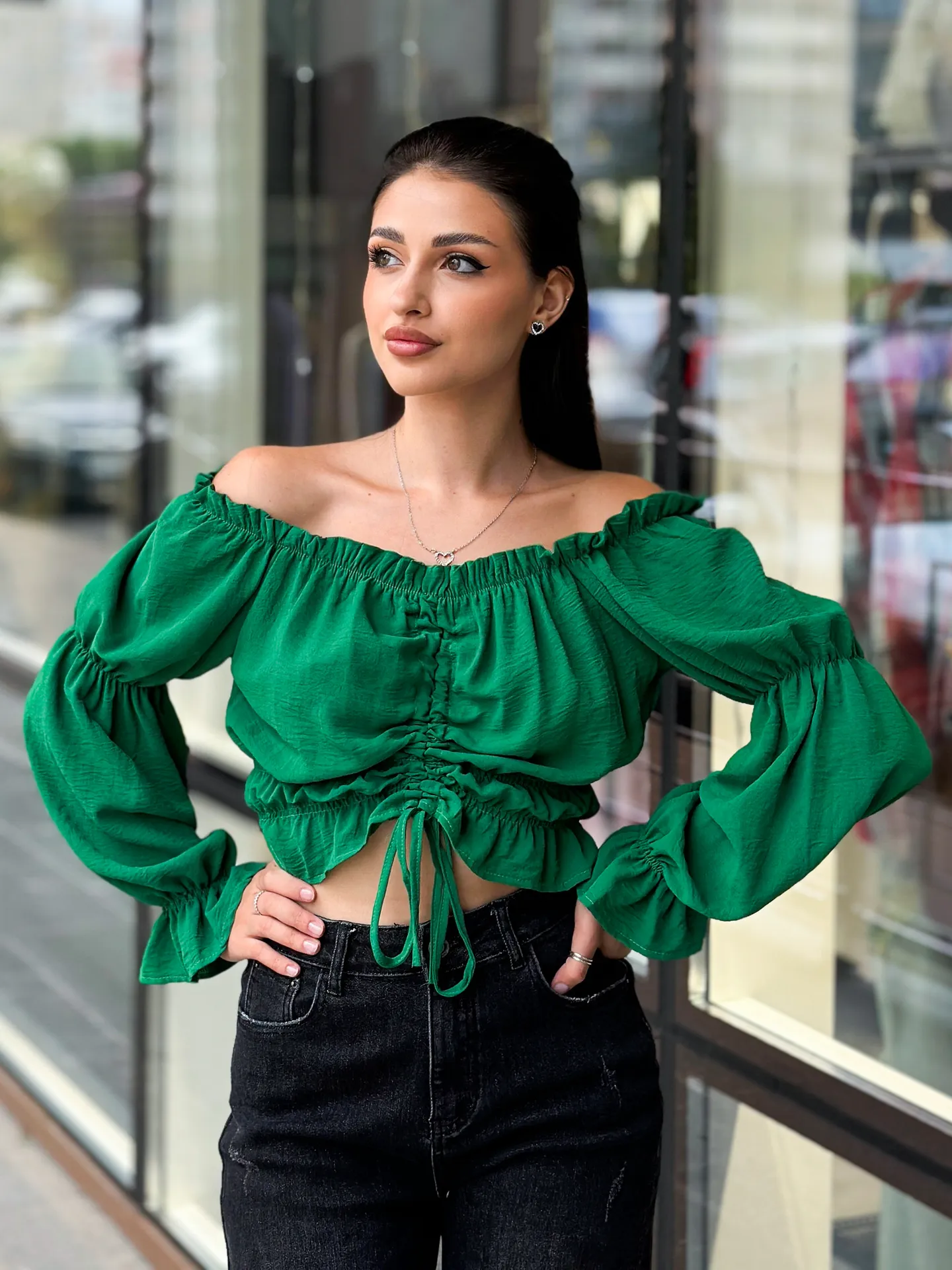 Топ Miss Sumaya 185 на резинке с длинным рукавом и затяжками спереди