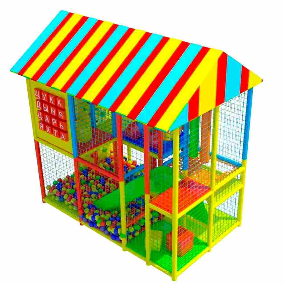 Детский игровой лабиринт с крышей «Мир прыжков и улыбок» 4,43×2,46×3,2 м