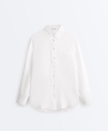 Oysho Рубашка свободного кроя из 100%-го льна, белый