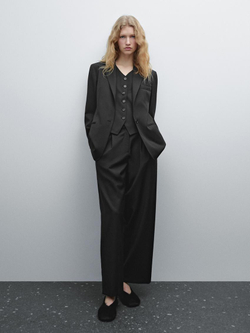 Massimo Dutti Брюки свободного кроя из тонкой шерсти, черный