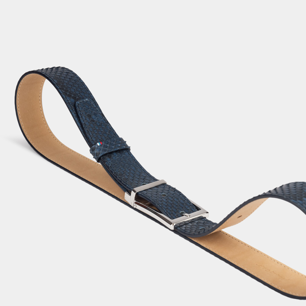 Ремень кожаный мужской из натуральной кожи питона 35 мм, синий