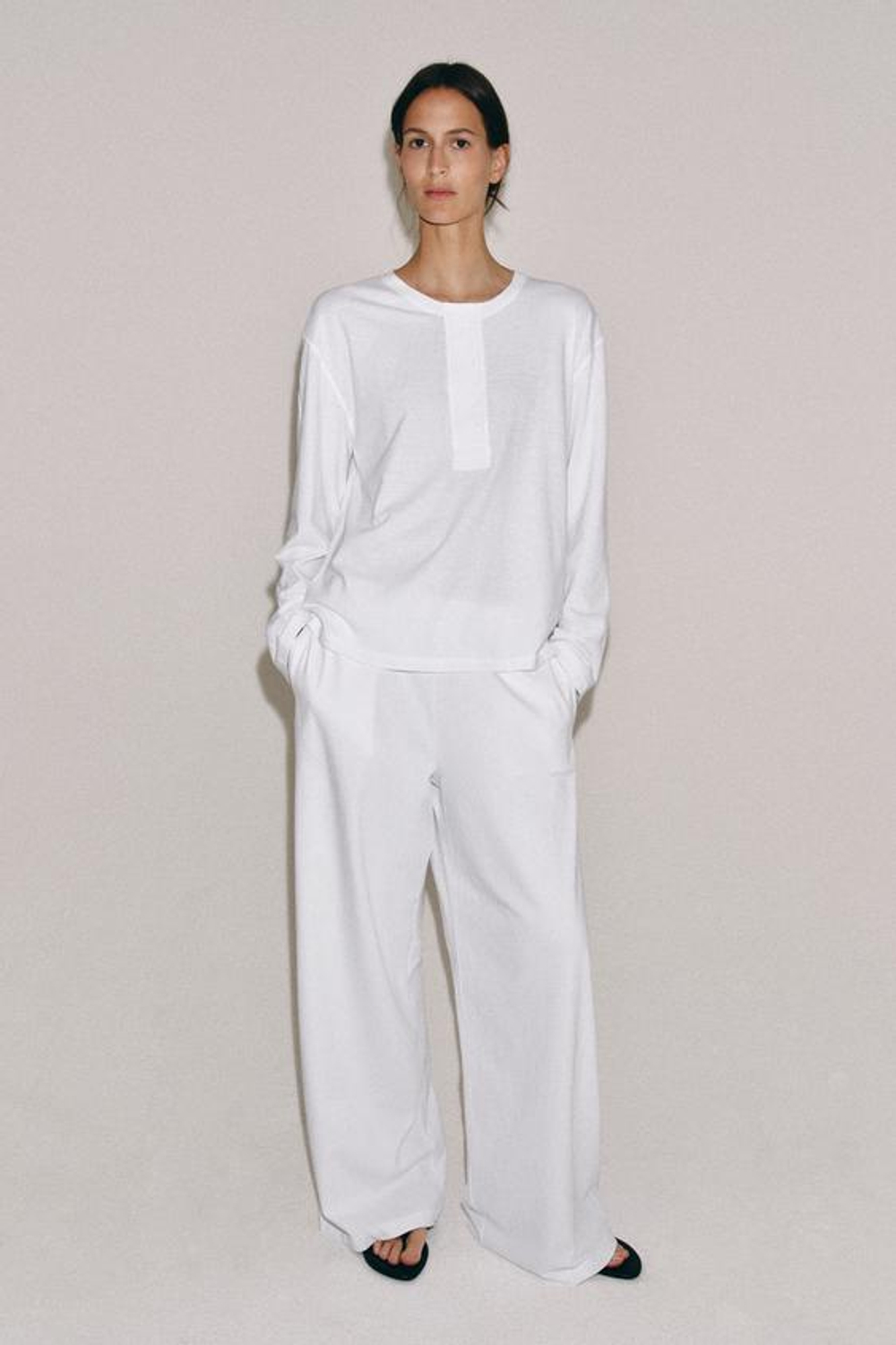 ZARA ЛОНГСЛИВ С ЛЬНЯНОЙ СМЕСЬЮ, БЕЛЫЙ