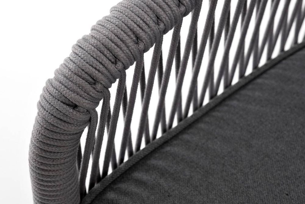 "Канны" диван 3-местный плетеный из роупа, каркас алюминий белый муар, роуп светло-серый круглый, ткань серая 017