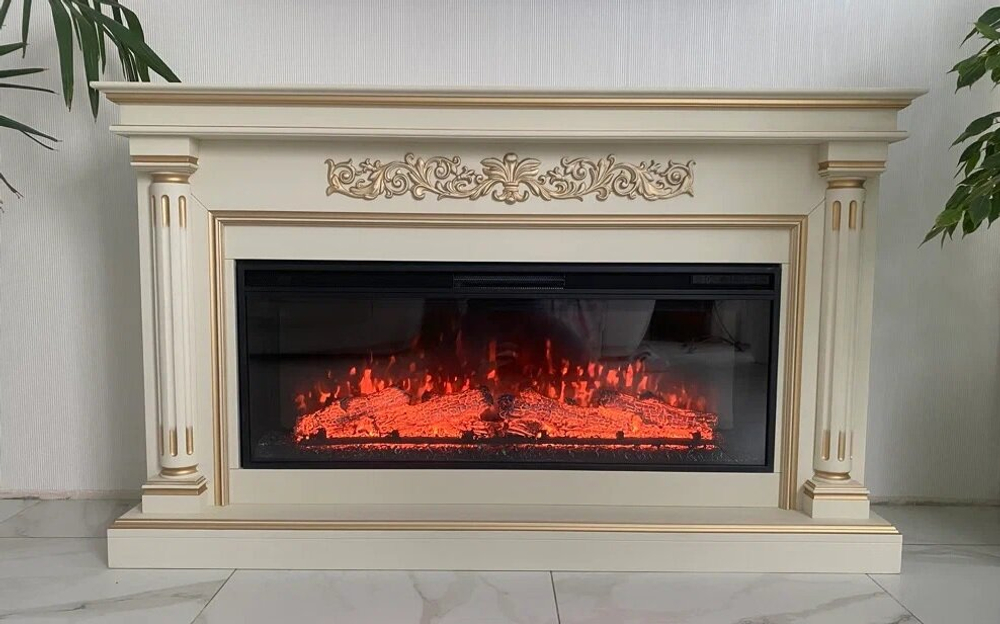 Электрокамин Royal Flame Sicilia Сицилия с золотой патиной с  электроочагом 110см, обогревом, ширина 1,5 метра