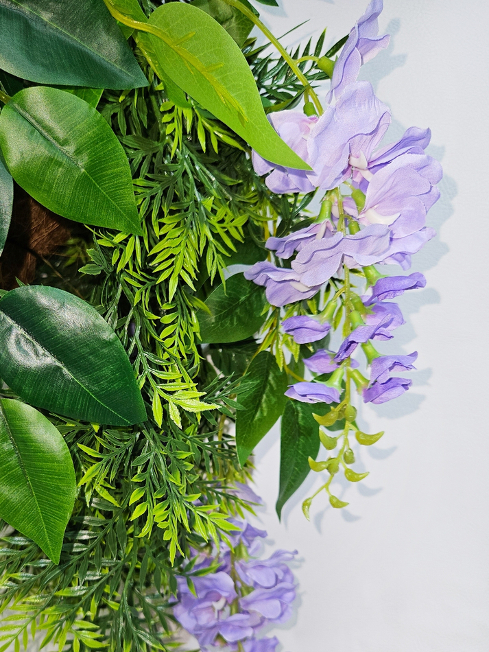 Искусственные цветы Акация сиреневая с зеленью в подвесном кашпо