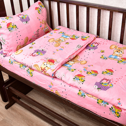Комплект постельного белья "IS. ЗАЙЧИКИ С КОРЗИНКОЙ РОЗОВЫЙ", бязь, 100% хлопок.