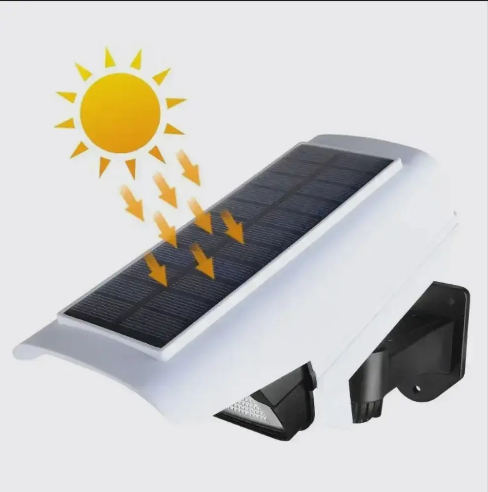 Светильник на солнечной батарее уличный с датчиком движения настенный прожектор светодиодный уличный, фонарь на солнечной батарее муляж камеры видеонаблюдения с пультом управления