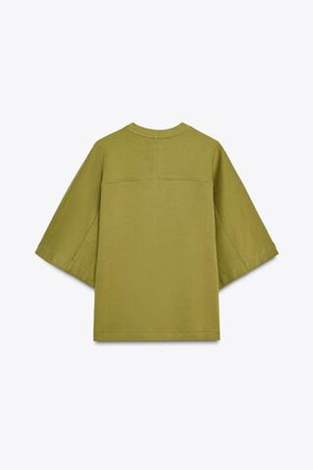 ZARA ТОЛСТОВКА С КОРОТКИМИ РУКАВАМИ В СТИЛЕ РУСТИК, ОЛИВКОВЫЙ