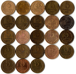 Набор 5 копеек СССР (23 монеты) 1946, 49, 56, 61, 62, 74, 76-90, 91Л, 91М