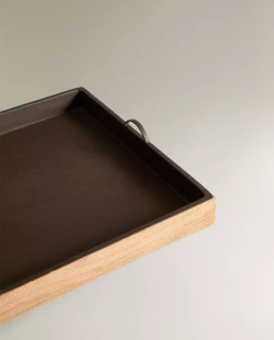 ZARA HOME ПОДСТАВКА ДЛЯ ОБУВИ С МЕТАЛЛИЧЕСКИМИ РУЧКАМИ, КОРИЧНЕВЫЙ