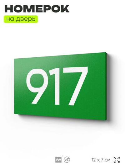 Номер на дверь 917, табличка на дверь для офиса, квартиры, кабинета, аудитории, склада, зеленая 120х70 мм, Айдентика Технолоджи