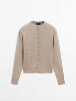Massimo Dutti Легкий кардиган из 100% льна, кротово-коричневый