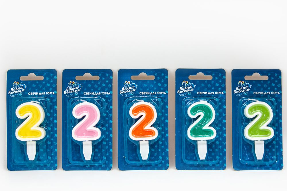 Свеча Цифра, 2 Белая окантовка, 5 см, 1 шт.