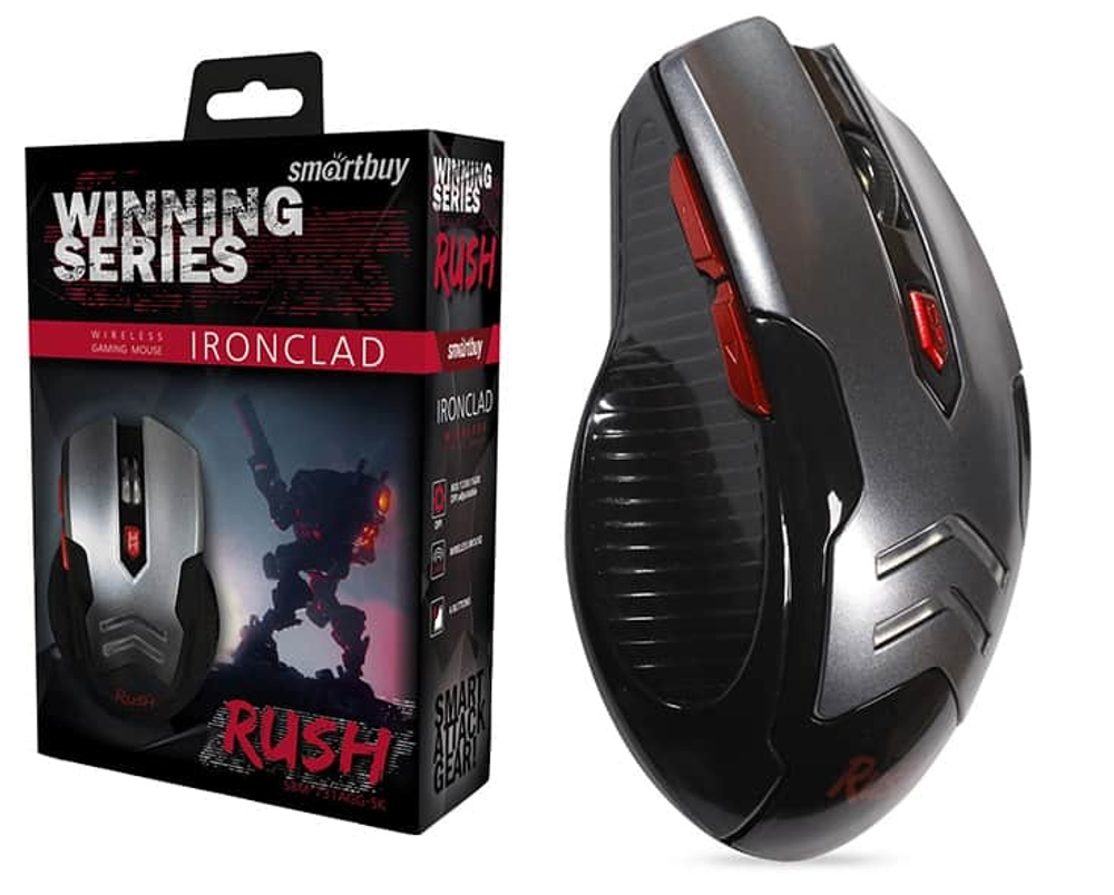 Мышь игровая беспроводная SmartBuy RUSH Ironclad серебристо-черная (SBM-731AGG-SK)