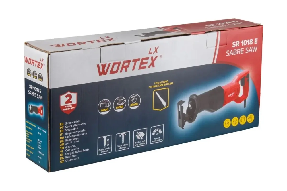 Сабельная пила WORTEX LX SR 1018 E в коробке, +1 пильное полотно, 710 Вт, дер. 115 мм, ход 20 мм, рег. об.