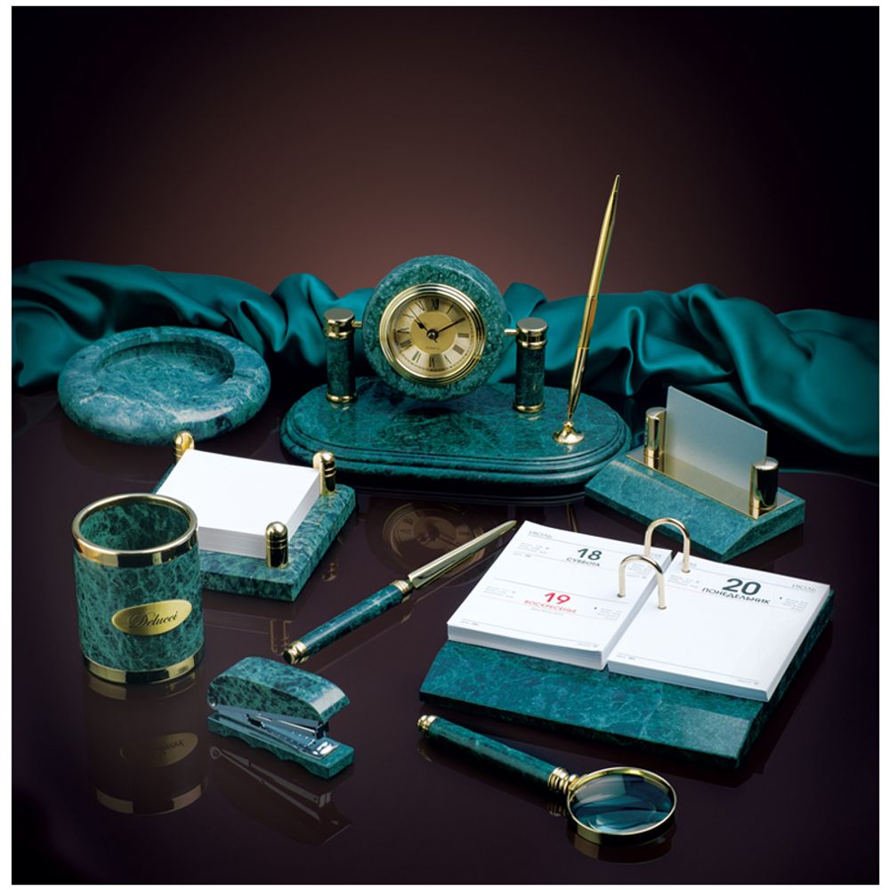 Набор настольный Delucci 9 предметов, зеленый мрамор