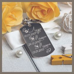 Брелок с метрикой с гравировкой имён и дат на заказ