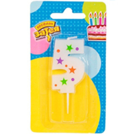 Свеча -цифра "5" Звезды 5см/V