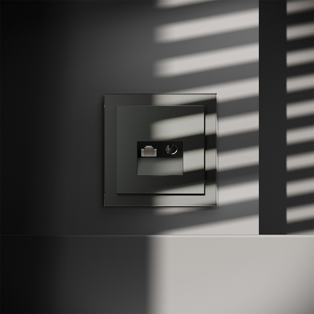 Розетка телевизионная встраиваемая VOLTUM S70 TV+RJ45 кат. 6, (титан)