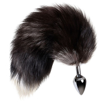 Серебристая металлическая анальная втулка 45см с хвостом чернобурой лисы размер M ToyFa Metal 712026-M