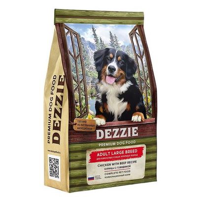 Сухой корм для взрослых собак крупных пород DEZZIE Adult Dog Large Breed с курицей и говядиной, Пакет 3 кг