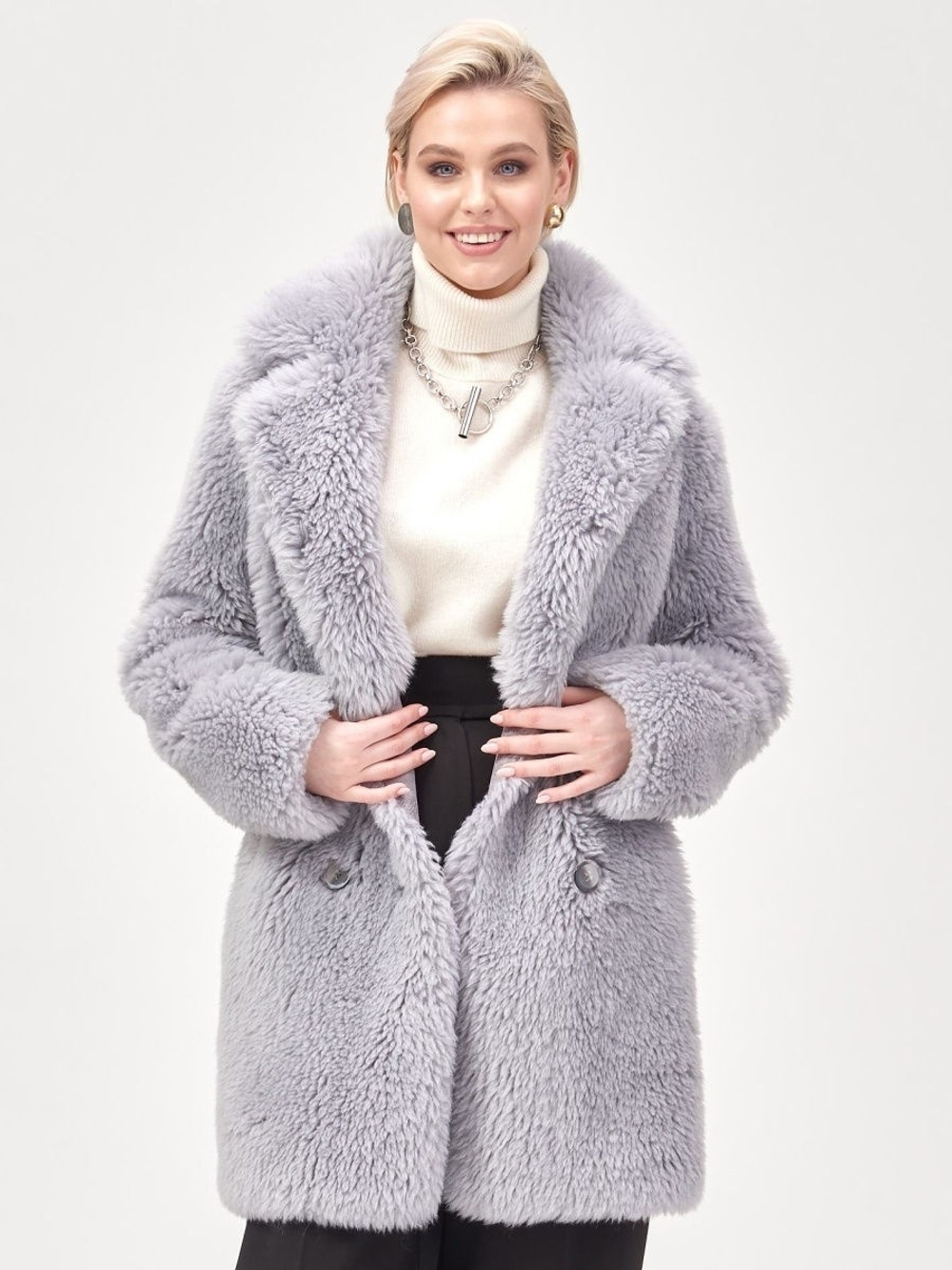 Шуба женская чебурашка тедди полупальто, SilverFox (арт. S1229rm018bz)