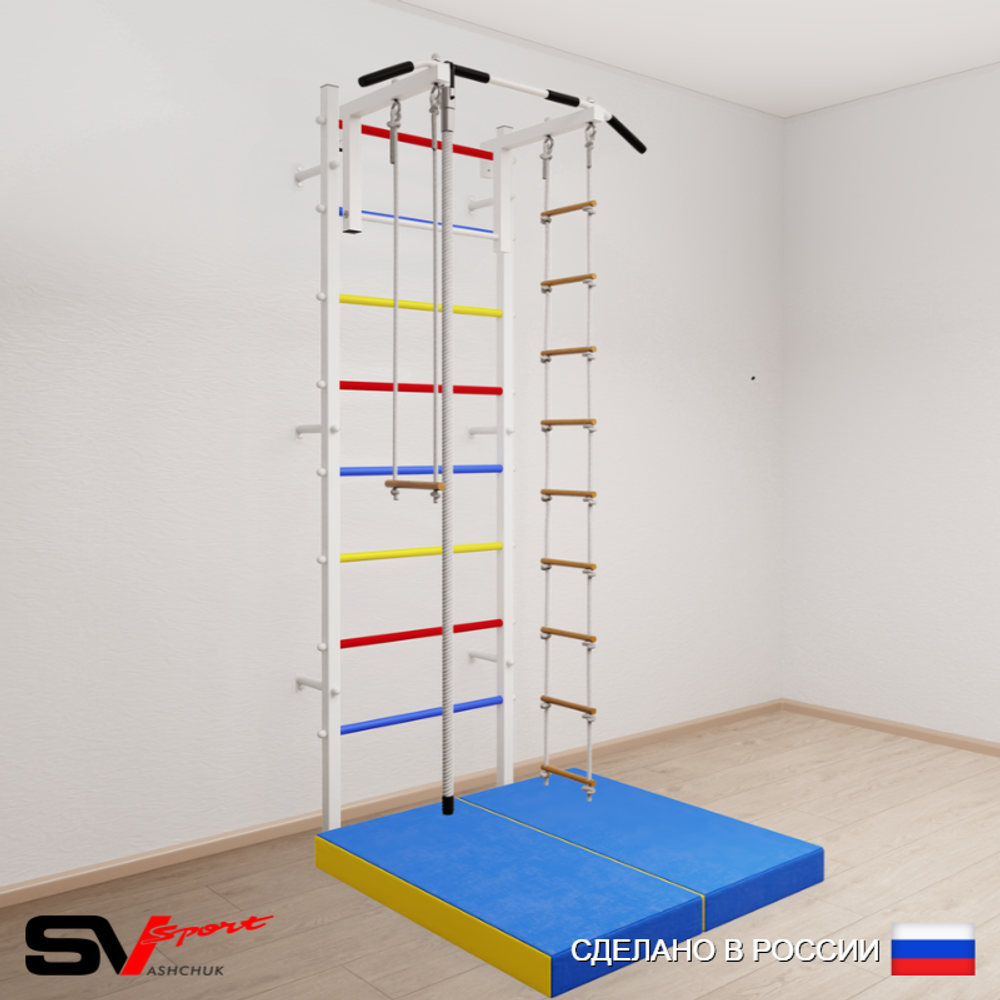 Шведская стенка Sv Sport усиленная 6164 (Турник стандарт/Канат/Лестница/Трапеция/Мат 1м)