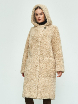 Шуба женская чебурашка тедди эко, светло-бежевая, SilverFox