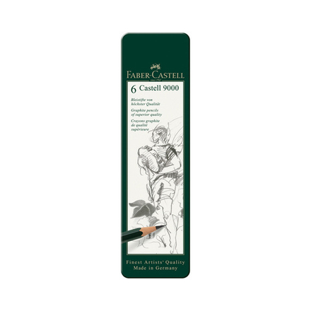 Набор карандашей ч/г Faber-Castell "Castell 9000", 6шт., HB-8B, заточен., метал. кор.