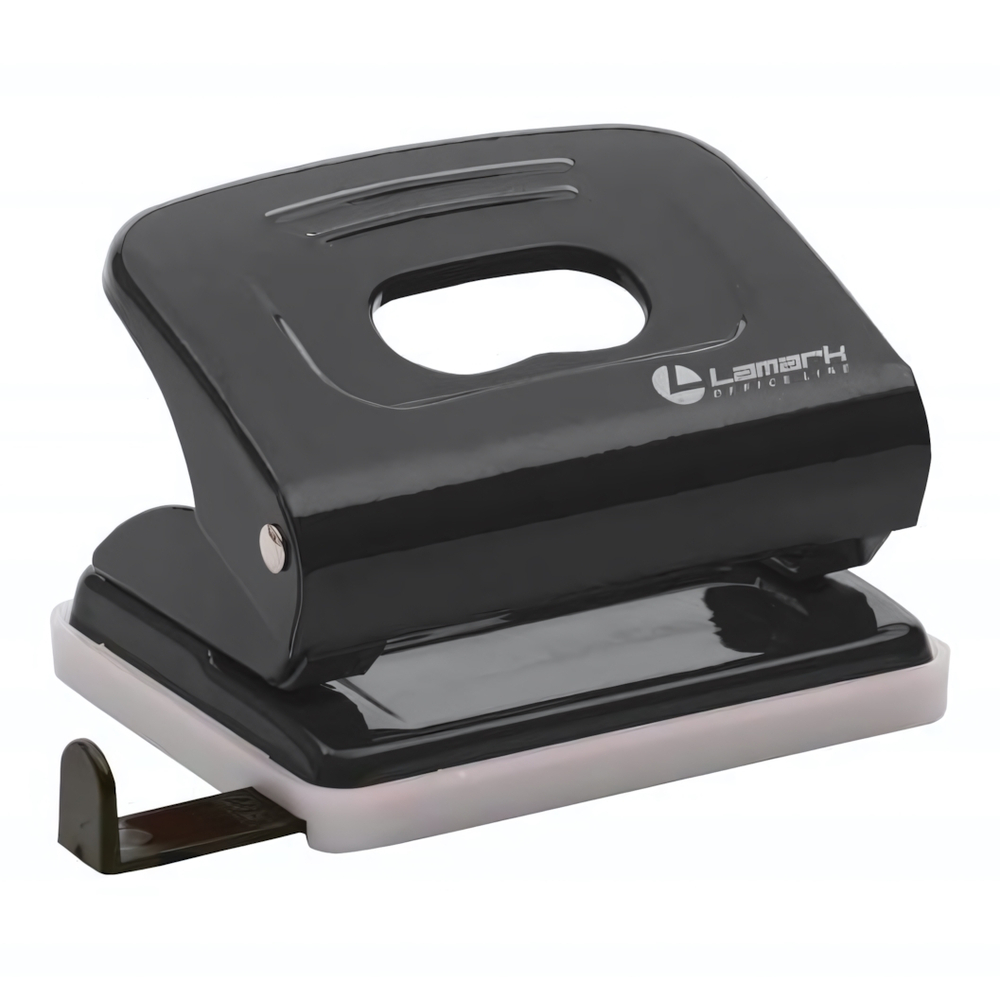 Дырокол 20л с линейкой Mettallic черный (Lamark)