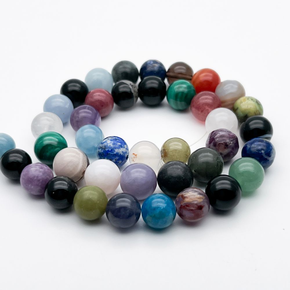 Натуральные камни микс бусины, диаметр около 9,2-10,6 мм, цена за нить 40 бусин