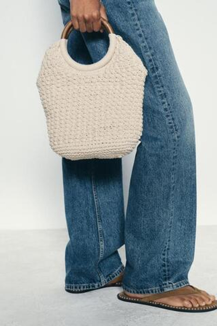 ZARA СУМКА-МЕШОК ИЗ МАКРАМЕ, ЭКРЮ