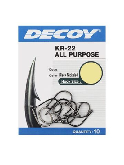 Крючок одинарный Decoy KR-22 #1 BLACK NICKELED (в упаковке 10 штук)